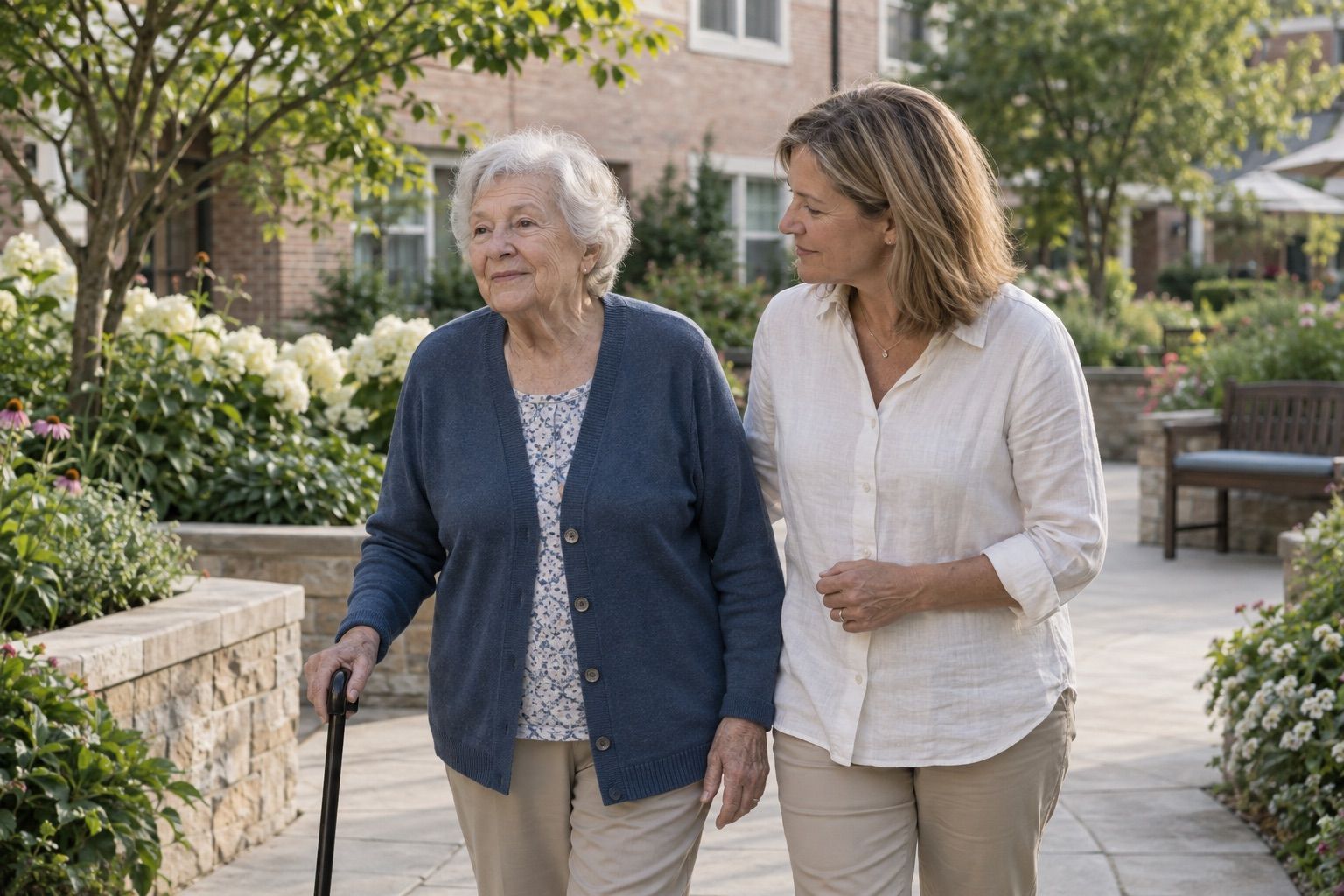 A mother and daughter together in a community garden